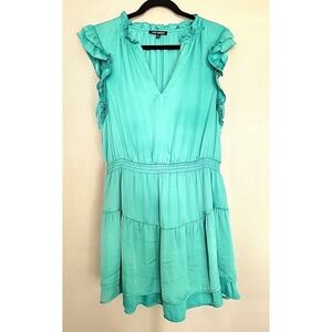 Steve Madden Prairie Dreams V‑Neck Ruffle Tiered Mini Dress Seafoam Green Size L